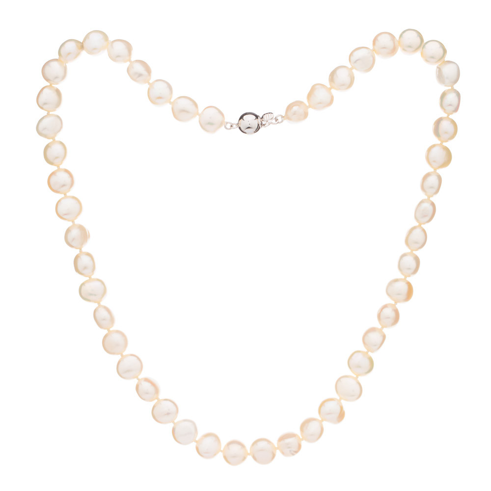 Perlový náhrdelník 7 bílý - nugety - Rhodiované stříbro (925) / 44 cm