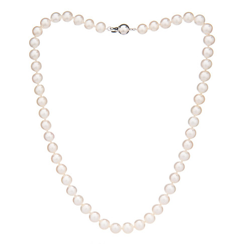 Perlový náhrdelník Mutiara 8 AA bílý - Bílá / Rhodiované stříbro (925) / 40 cm