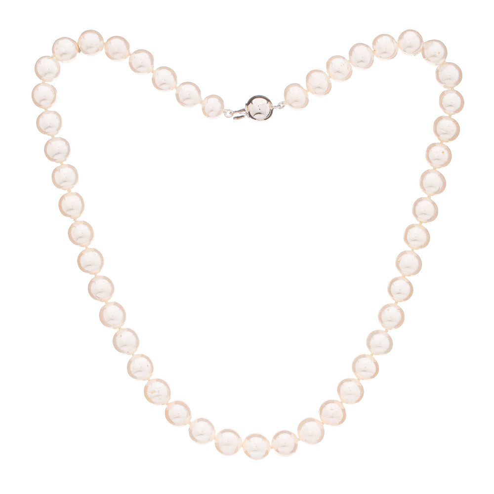 Perlový náhrdelník Mutiara 9 AA bílý - Bílá / Rhodiované stříbro (925) / 44 cm