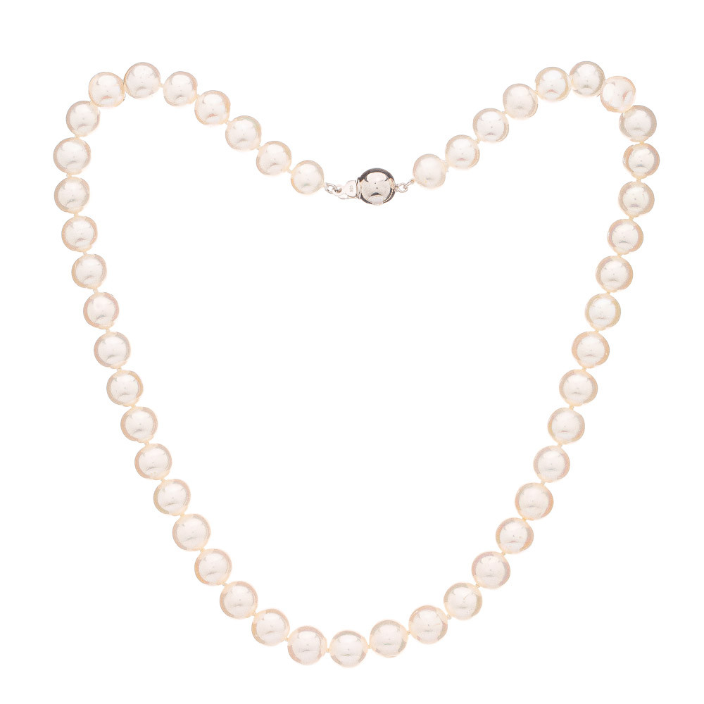 Perlový náhrdelník Mutiara 9 AAA bílý - Bílá / Rhodiované stříbro (925) / 44 cm
